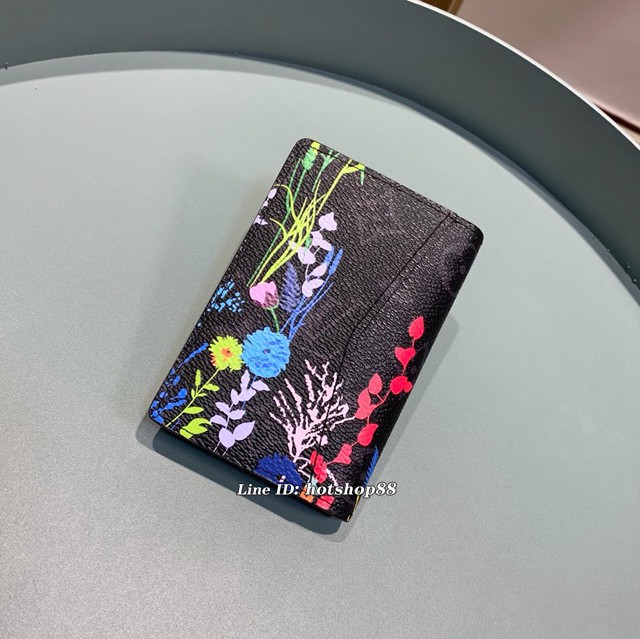 路易威登LV錢包 M61696 絲印花草 Louis vuitton hhi 帆布袋裝錢包 LV黑花口袋夾 xxlv1799